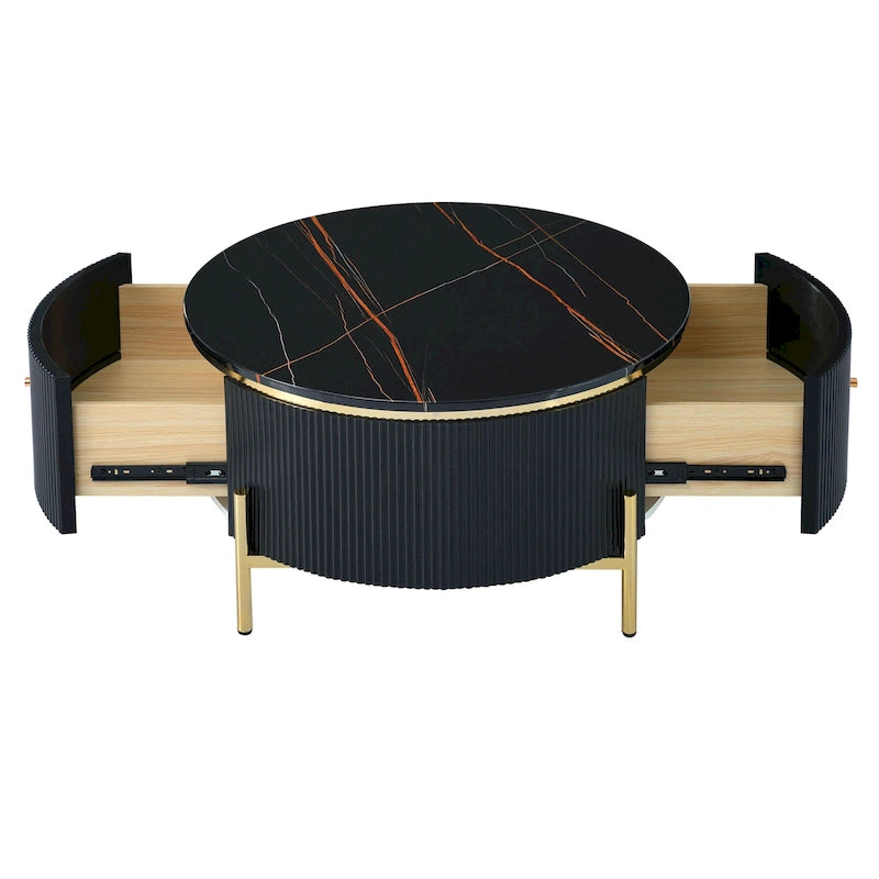 Tavolino rotondo in MDF bianco e oro/nero e oro con 2 cassetti per 1 persona
