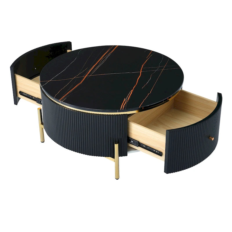 Tavolino rotondo in MDF bianco e oro/nero e oro con 2 cassetti per 1 persona