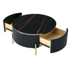 Tavolino rotondo in MDF bianco e oro/nero e oro con 2 cassetti per 1 persona