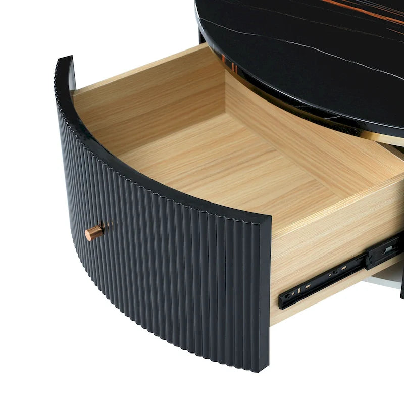 Tavolino rotondo in MDF bianco e oro/nero e oro con 2 cassetti per 1 persona