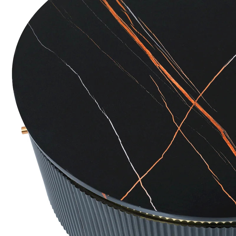 Tavolino rotondo in MDF bianco e oro/nero e oro con 2 cassetti per 1 persona