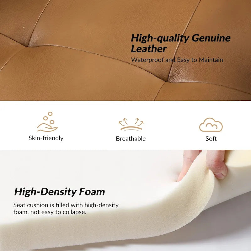 Poltrona per 1 persona in vera pelle Mid-Century Marrone / Blu scuro / Nera / Bordeaux / Cammello / Beige