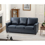 Divano a 3 posti di transizione in pelle blu navy/turchese/nero/marrone/cammello con borchie per 3 persone