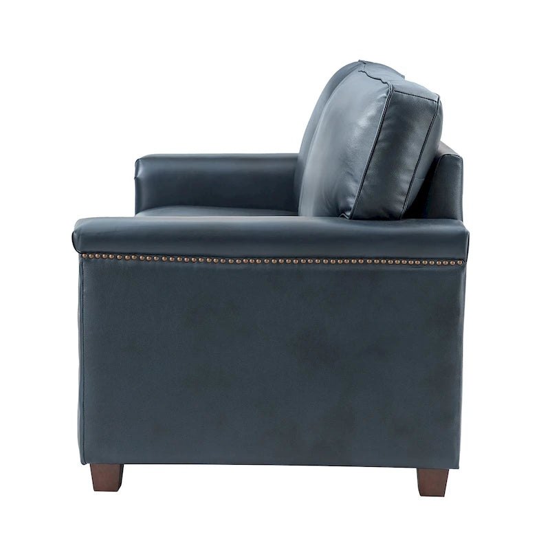Divano a 3 posti di transizione in pelle blu navy/turchese/nero/marrone/cammello con borchie per 3 persone