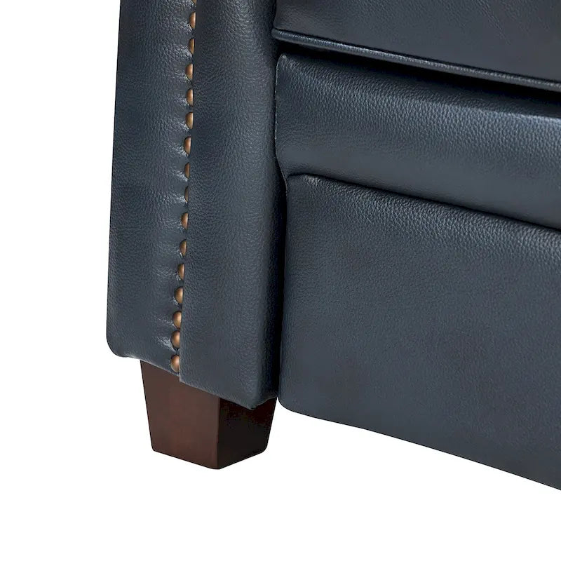 Divano a 3 posti di transizione in pelle blu navy/turchese/nero/marrone/cammello con borchie per 3 persone