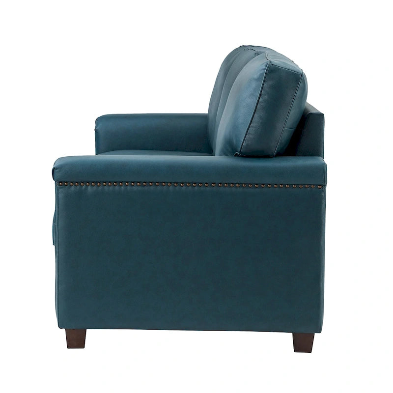 Divano a 3 posti di transizione in pelle blu navy/turchese/nero/marrone/cammello con borchie per 3 persone