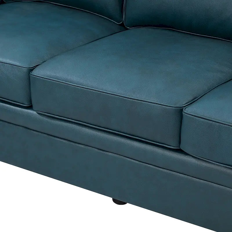 Divano a 3 posti di transizione in pelle blu navy/turchese/nero/marrone/cammello con borchie per 3 persone