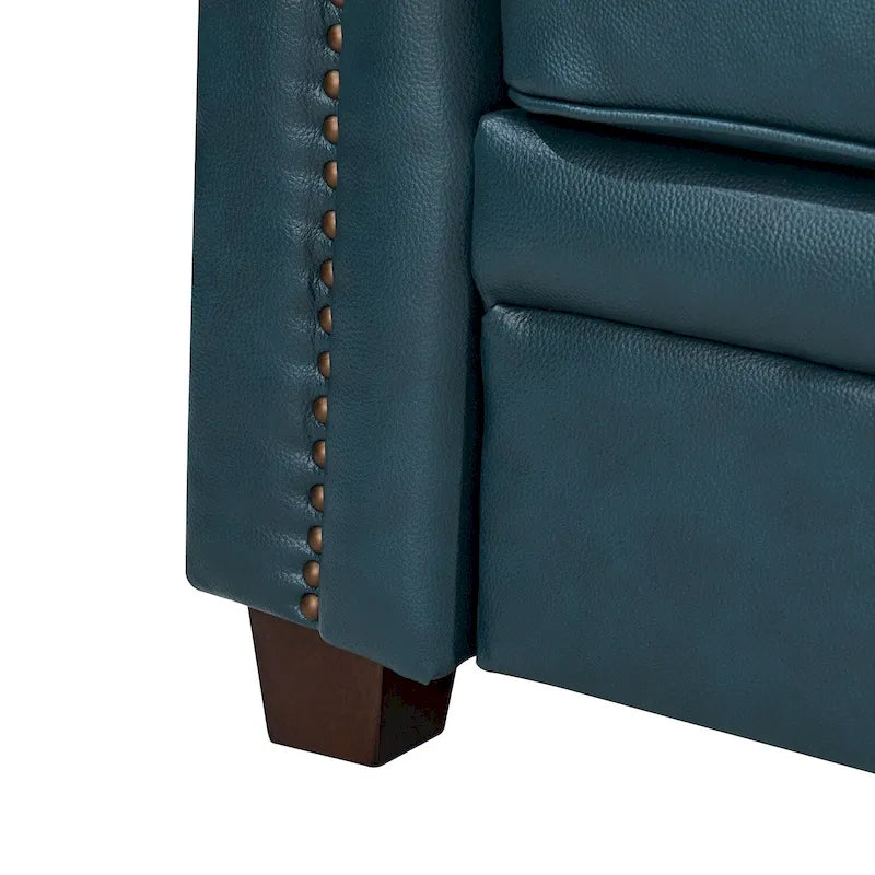 Divano a 3 posti di transizione in pelle blu navy/turchese/nero/marrone/cammello con borchie per 3 persone