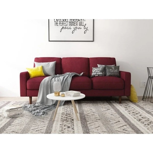 Divano moderno di metà secolo in velluto marrone/beige/rosso scuro/grigio/blu scuro con braccioli arrotolati e gambe in legno per 3 persone