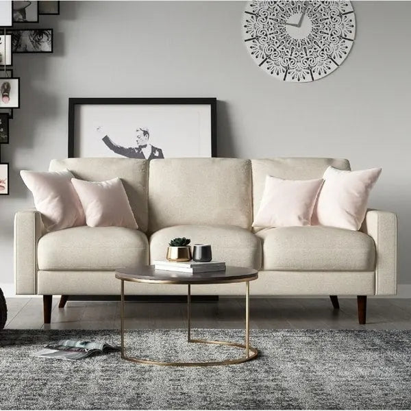 Divano moderno di metà secolo in velluto marrone/beige/rosso scuro/grigio/blu scuro con braccioli arrotolati e gambe in legno per 3 persone