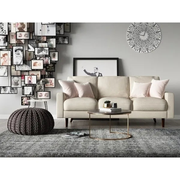 Divano moderno di metà secolo in velluto marrone/beige/rosso scuro/grigio/blu scuro con braccioli arrotolati e gambe in legno per 3 persone