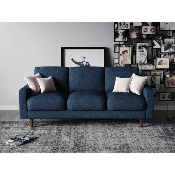 Divano moderno di metà secolo in velluto marrone/beige/rosso scuro/grigio/blu scuro con braccioli arrotolati e gambe in legno per 3 persone