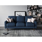 Divano moderno di metà secolo in velluto marrone/beige/rosso scuro/grigio/blu scuro con braccioli arrotolati e gambe in legno per 3 persone