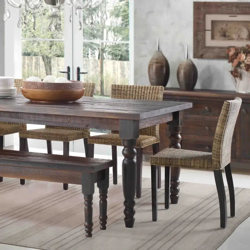 Tavolo da pranzo in pino massiccio stile rustico (farmhouse) per 6 persone: Driftwood / Legno di fienile / Grigio rustico / Bianco sporco rustico / Noce rustico