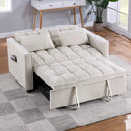 Divano letto convertibile a 2 posti in velluto trapuntato beige / blu / grigio