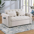 Divano letto convertibile a 2 posti in velluto trapuntato beige / blu / grigio