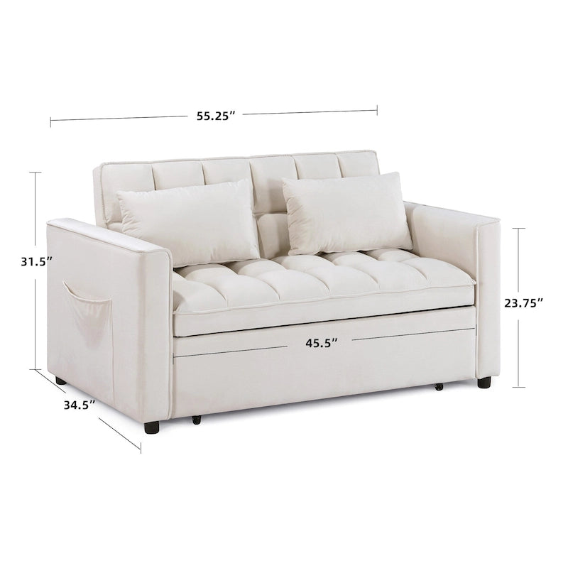 Divano letto convertibile a 2 posti in velluto trapuntato beige / blu / grigio