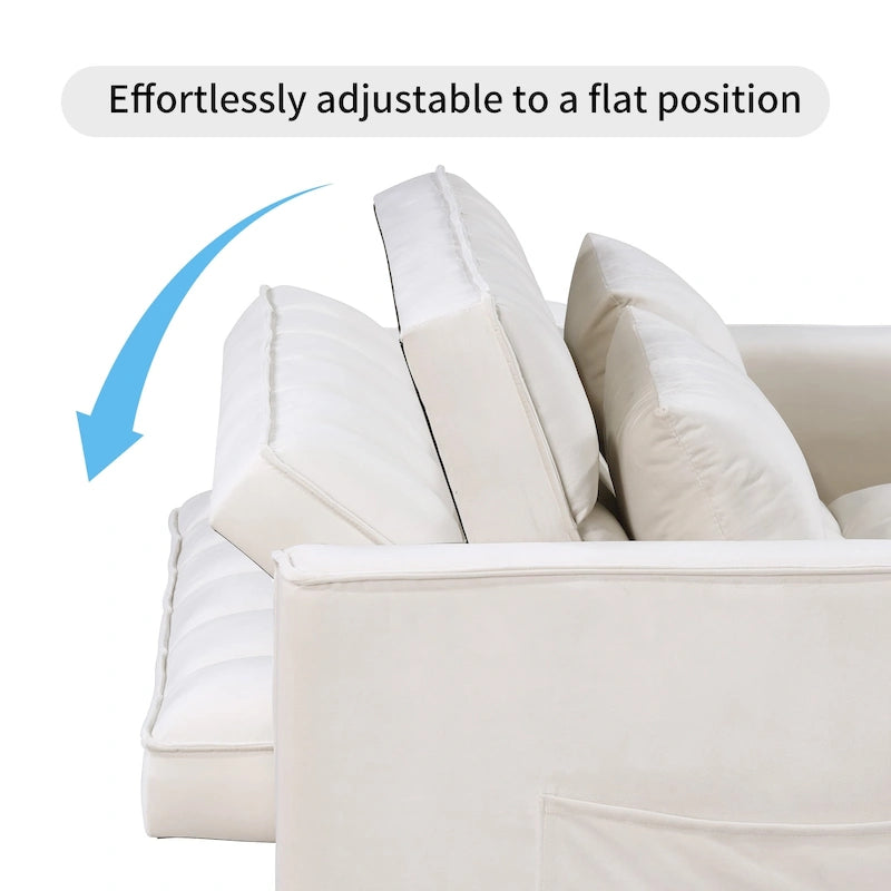 Divano letto convertibile a 2 posti in velluto trapuntato beige / blu / grigio
