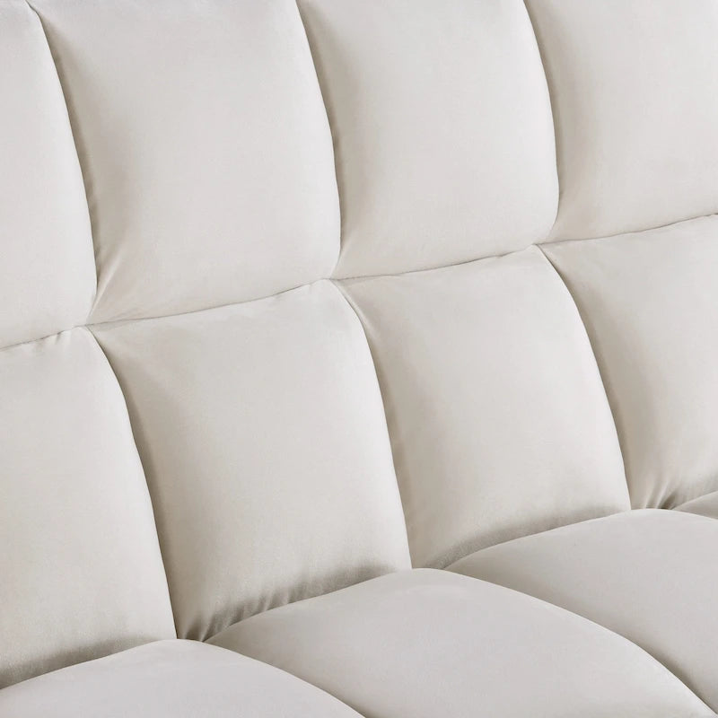Divano letto convertibile a 2 posti in velluto trapuntato beige / blu / grigio