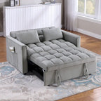 Divano letto convertibile a 2 posti in velluto trapuntato beige / blu / grigio