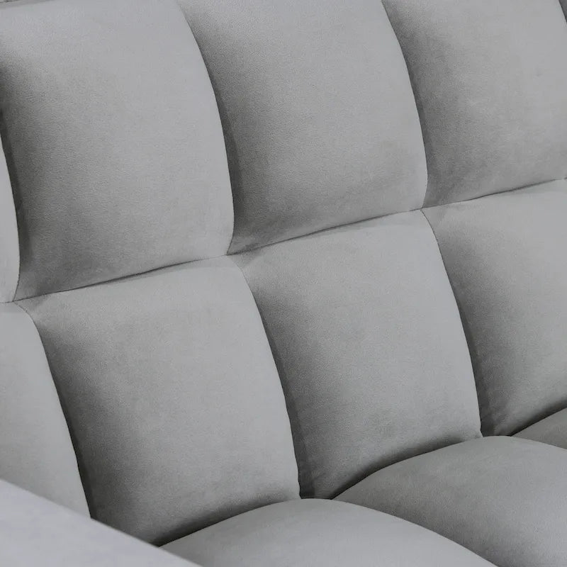 Divano letto convertibile a 2 posti in velluto trapuntato beige / blu / grigio