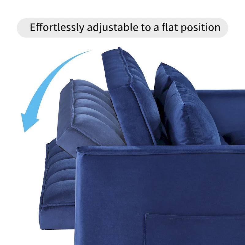 Divano letto convertibile a 2 posti in velluto trapuntato beige / blu / grigio