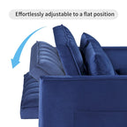 Divano letto convertibile a 2 posti in velluto trapuntato beige / blu / grigio