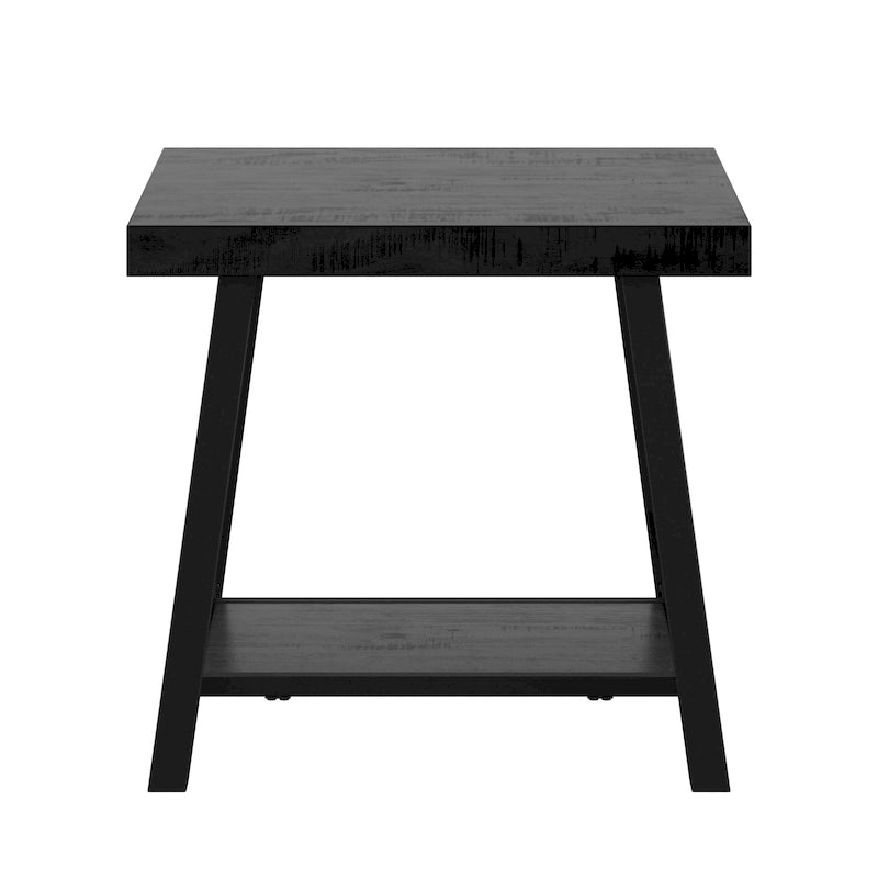 Tavolino finale rustico con base a X, bordo vivo e impiallacciatura in legno di quercia/marrone/grigio/nero/cemento, con ripiano, per 1 persona