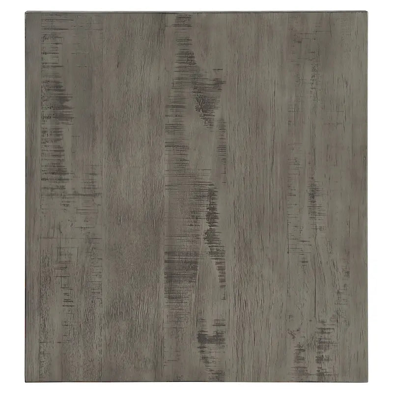 Tavolino finale rustico con base a X, bordo vivo e impiallacciatura in legno di quercia/marrone/grigio/nero/cemento, con ripiano, per 1 persona