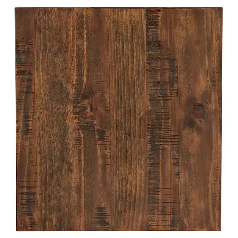 Tavolino finale rustico con base a X, bordo vivo e impiallacciatura in legno di quercia/marrone/grigio/nero/cemento, con ripiano, per 1 persona