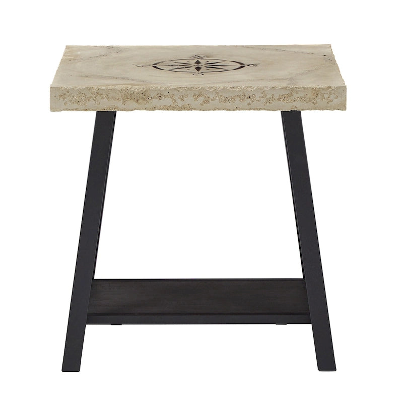 Tavolino finale rustico con base a X, bordo vivo e impiallacciatura in legno di quercia/marrone/grigio/nero/cemento, con ripiano, per 1 persona