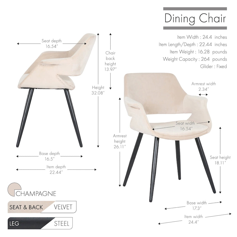 Sedia da pranzo in velluto mid-century per 1 persona, verde / rosa / champagne / grigio scuro