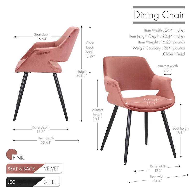 Sedia da pranzo in velluto mid-century per 1 persona, verde / rosa / champagne / grigio scuro