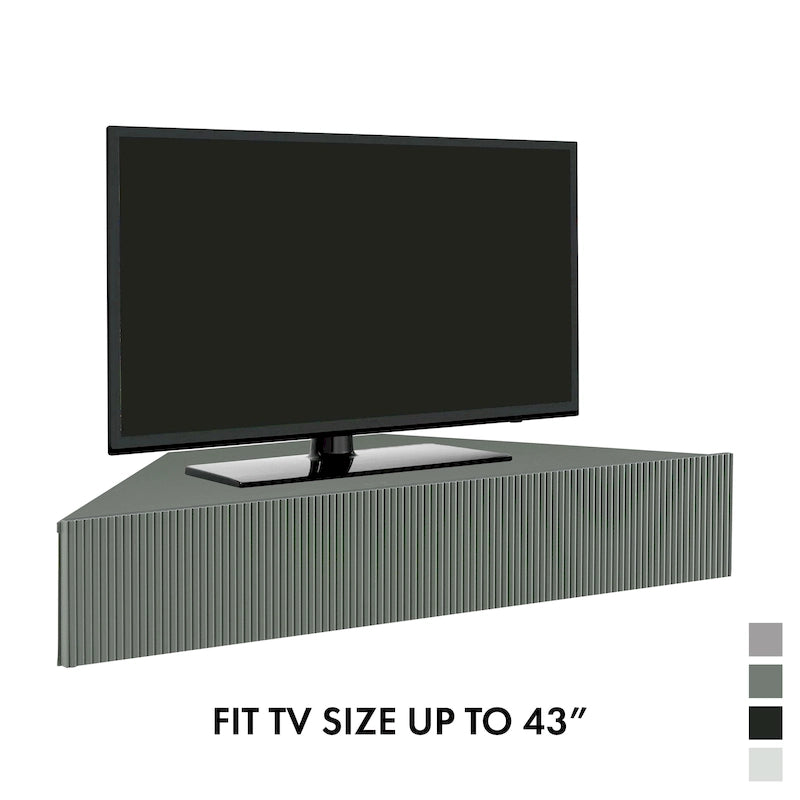 Mobile TV angolare sospeso con 3 ripiani, finitura rovere bianco/grigio anticato/verde salvia, per 1 persona
