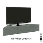 Mobile TV angolare sospeso con 3 ripiani, finitura rovere bianco/grigio anticato/verde salvia, per 1 persona