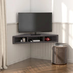 Mobile TV angolare sospeso con 3 ripiani, finitura rovere bianco/grigio anticato/verde salvia, per 1 persona