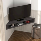 Mobile TV angolare sospeso con 3 ripiani, finitura rovere bianco/grigio anticato/verde salvia, per 1 persona