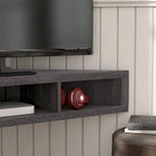 Mobile TV angolare sospeso con 3 ripiani, finitura rovere bianco/grigio anticato/verde salvia, per 1 persona