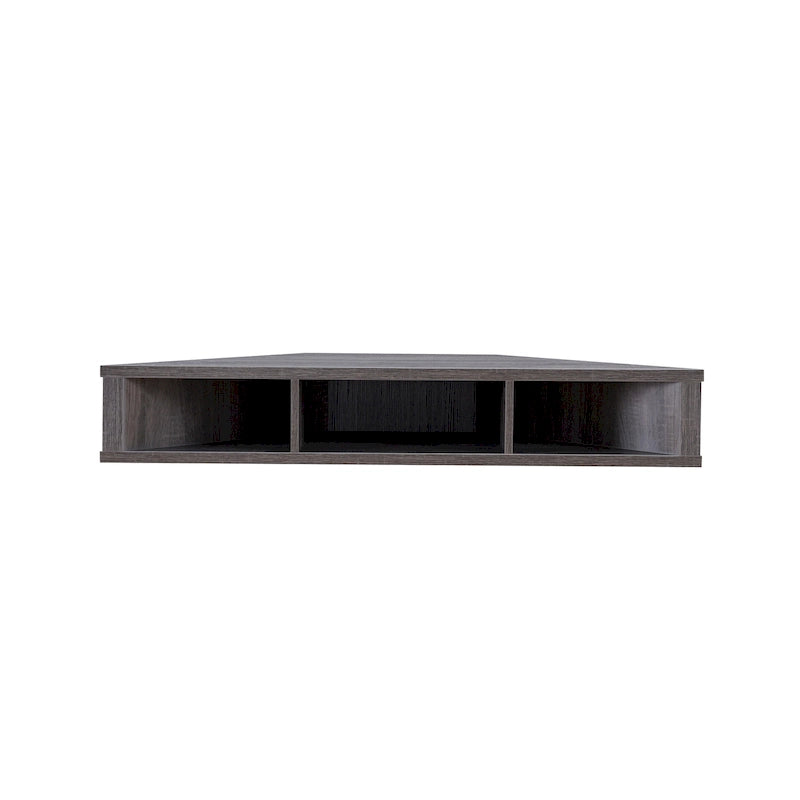 Mobile TV angolare sospeso con 3 ripiani, finitura rovere bianco/grigio anticato/verde salvia, per 1 persona