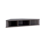 Mobile TV angolare sospeso con 3 ripiani, finitura rovere bianco/grigio anticato/verde salvia, per 1 persona