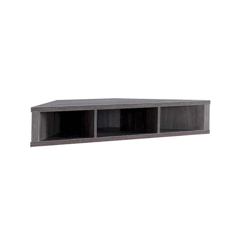 Mobile TV angolare sospeso con 3 ripiani, finitura rovere bianco/grigio anticato/verde salvia, per 1 persona