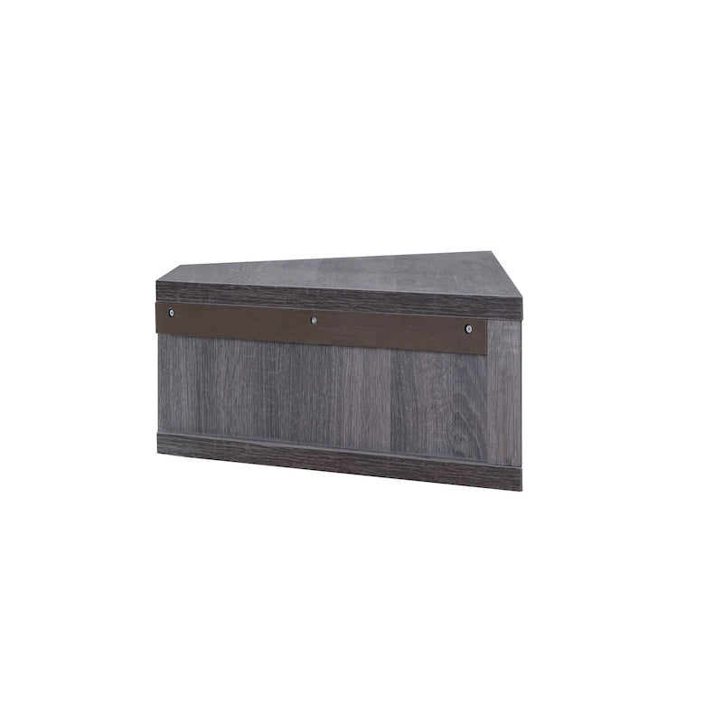 Mobile TV angolare sospeso con 3 ripiani, finitura rovere bianco/grigio anticato/verde salvia, per 1 persona
