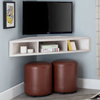 Mobile TV angolare sospeso con 3 ripiani, finitura rovere bianco/grigio anticato/verde salvia, per 1 persona