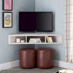 Mobile TV angolare sospeso con 3 ripiani, finitura rovere bianco/grigio anticato/verde salvia, per 1 persona