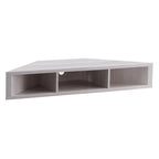 Mobile TV angolare sospeso con 3 ripiani, finitura rovere bianco/grigio anticato/verde salvia, per 1 persona