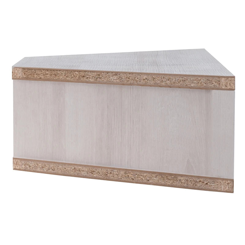 Mobile TV angolare sospeso con 3 ripiani, finitura rovere bianco/grigio anticato/verde salvia, per 1 persona