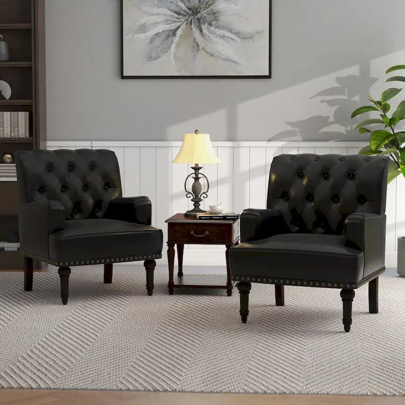 Poltroncina d'appoggio trapuntata in pelle sintetica beige/marrone/nera con dettagli borchiati e gambe intagliate, per 1 persona