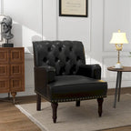 Poltroncina d'appoggio trapuntata in pelle sintetica beige/marrone/nera con dettagli borchiati e gambe intagliate, per 1 persona