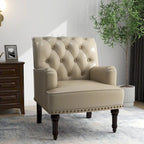 Poltroncina d'appoggio trapuntata in pelle sintetica beige/marrone/nera con dettagli borchiati e gambe intagliate, per 1 persona