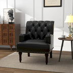 Poltroncina d'appoggio trapuntata in pelle sintetica beige/marrone/nera con dettagli borchiati e gambe intagliate, per 1 persona